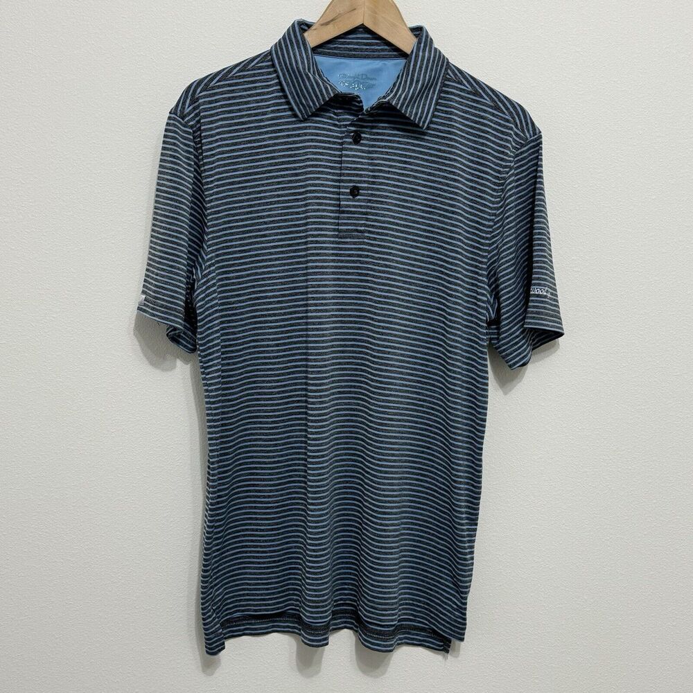 Straight Down Performance Polo Shirt Mens Medium Striped Blue Golf Stretch